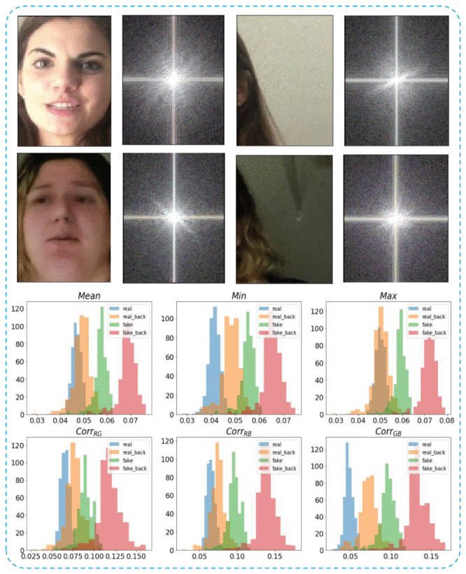 Fig. 2 — Frequency spectrum analysis and statistical feature histograms